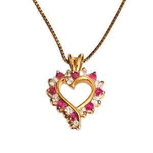Vintage Vermeil Sterling Ruby & Cubic Zirconia Heart Necklace
​